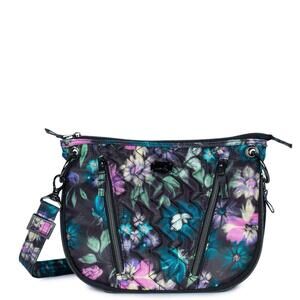 LUG SWIVEL Black Bloom Crossbody Shoulder Bag Purse Handbag in SATIN Finish